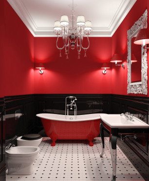 Rotes und schwarzes Badezimmer im Glamour-Stil