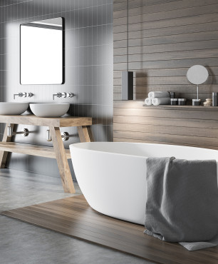 Badezimmer aus grauem Holz im skandinavischen Stil