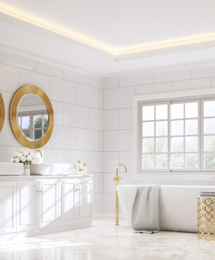 Weißes Badezimmer im Glamour-Stil