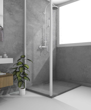 Badezimmer mit Betonwand und Dusche