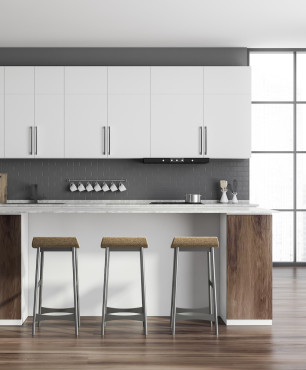 Küchengestaltung mit grauen Wänden