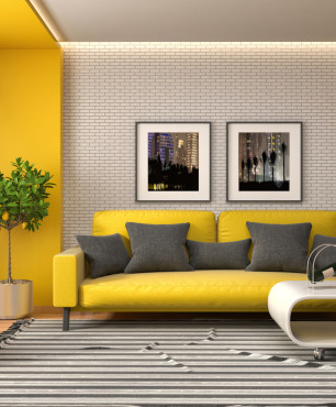 Designer-Wohnzimmer mit gelber Wand