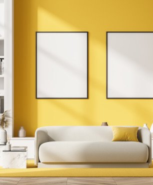 Designer-Wohnzimmer gelbe Wand