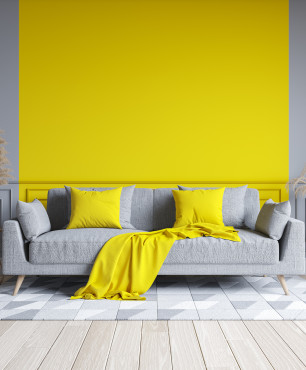 Gelbe und graue Wohnzimmergestaltung