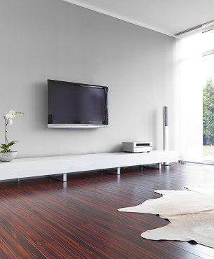 Wohnzimmer im skandinavischen Stil mit TV