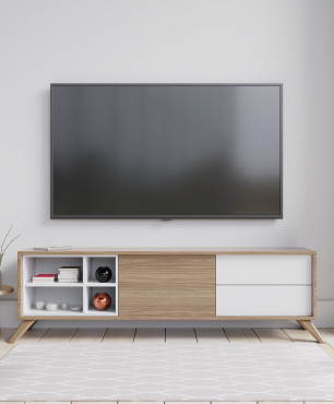 Wand in einem skandinavischen Zimmer mit TV