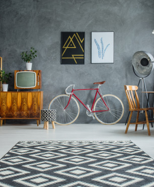Wohnzimmer im skandinavischen Stil mit Fahrrad