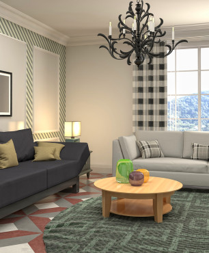 Wohnzimmergestaltung mit grünem Teppich