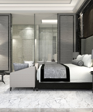 Schlafzimmer im französischen Stil mit Bad