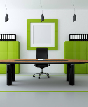 Firmenbüro mit grünen Accessoires