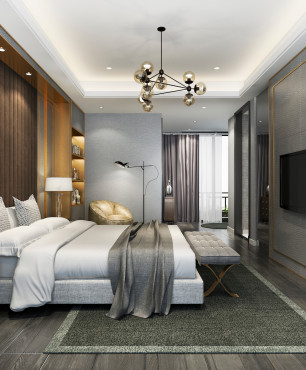 Braunes und graues Schlafzimmer im englischen Stil