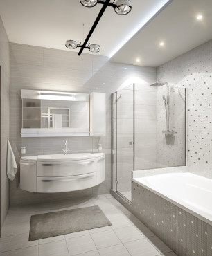 Graues und weißes Badezimmer in einem modernen Stil