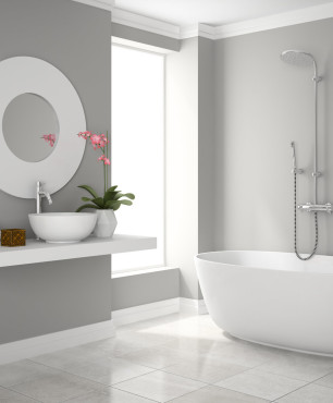 Minimalistisches Badezimmer in Weiß und Grau