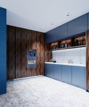 Küche mit blauen Möbelfronten