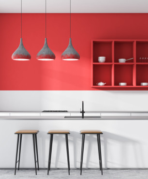 Moderne Küche in Rot und Weiß