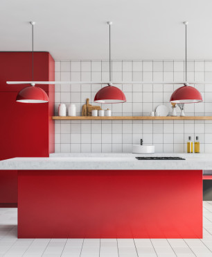 Designerküche in Rot und Weiß