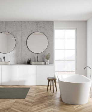Weißes und graues Badezimmer im skandinavischen Stil