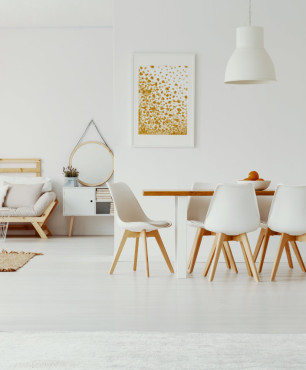 Wohnzimmer mit Esszimmer im skandinavischen Stil