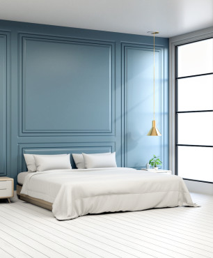 Blaues und weißes Schlafzimmer