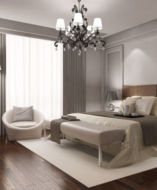Modernes Schlafzimmer in Braun- und Grautönen