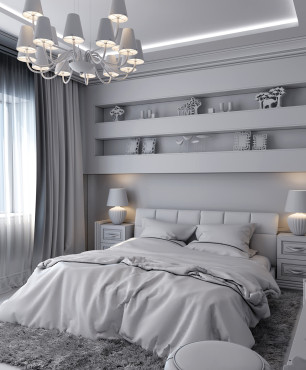 Graues Schlafzimmer im Glamour-Stil