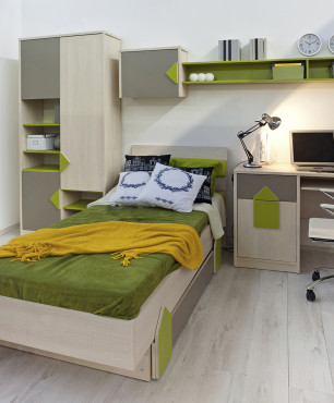 Zimmer mit grau-grünen Möbeln